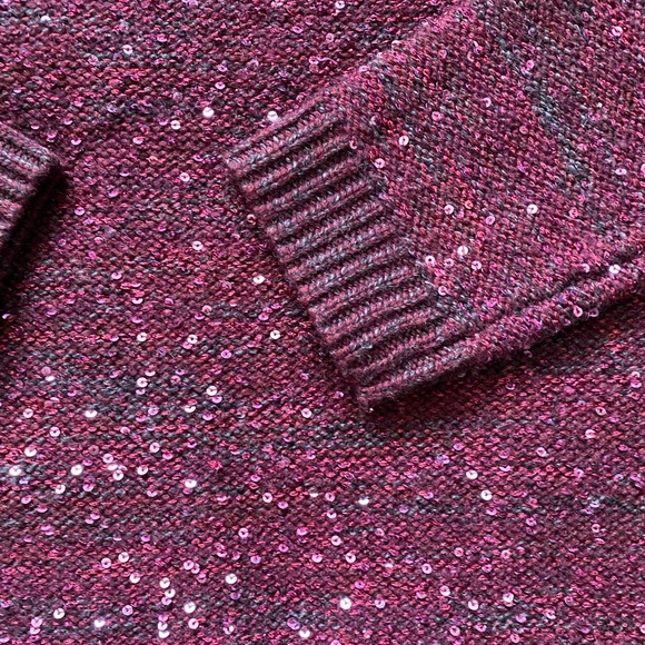 Alice + Olivia Macy Sequined Stripe Knit Sweater, Size L Plum Wine - Picture 4 of 10